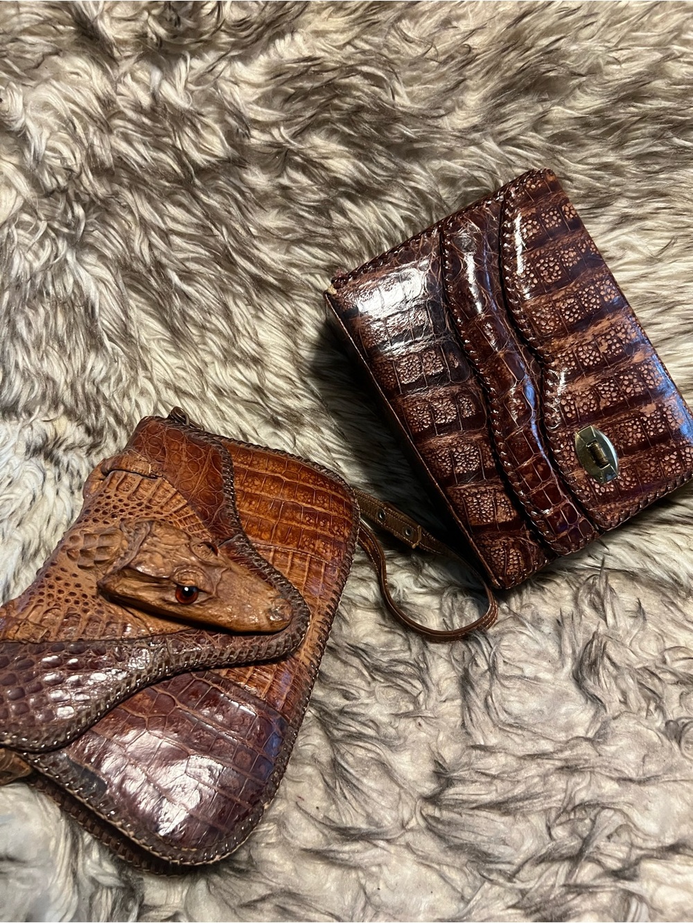 Vintage Brown ALLIGATOR Leather Clutch and Wristlet(2) Set (1 missing strap) - Picture 2 of 14